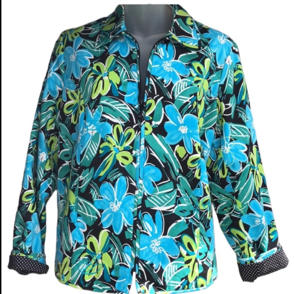 Laura Ashley zip up floral blazer size medium bright colorful floral jacket